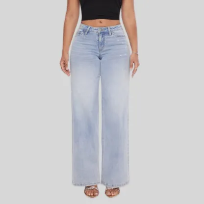 🔥Hot Sale🎁🎉Wide Leg Jeans for Women Stretchy Mid Low Rise Butts Lifting Baggy Jeans Trendy Loose Fit Cute Mom Jeans
