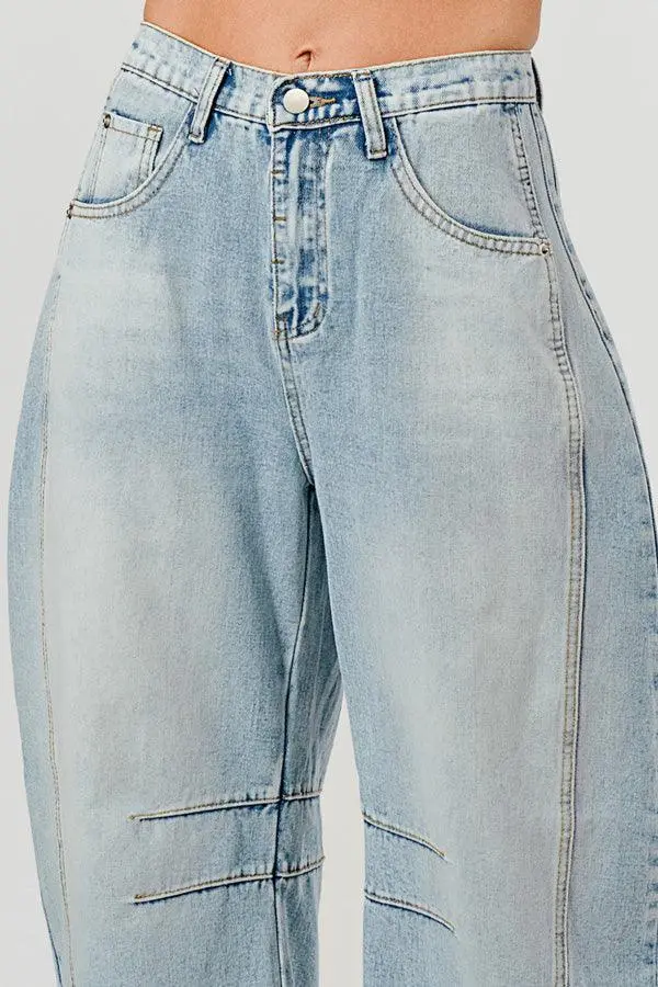 Mid Rise Barrel Denim Pants