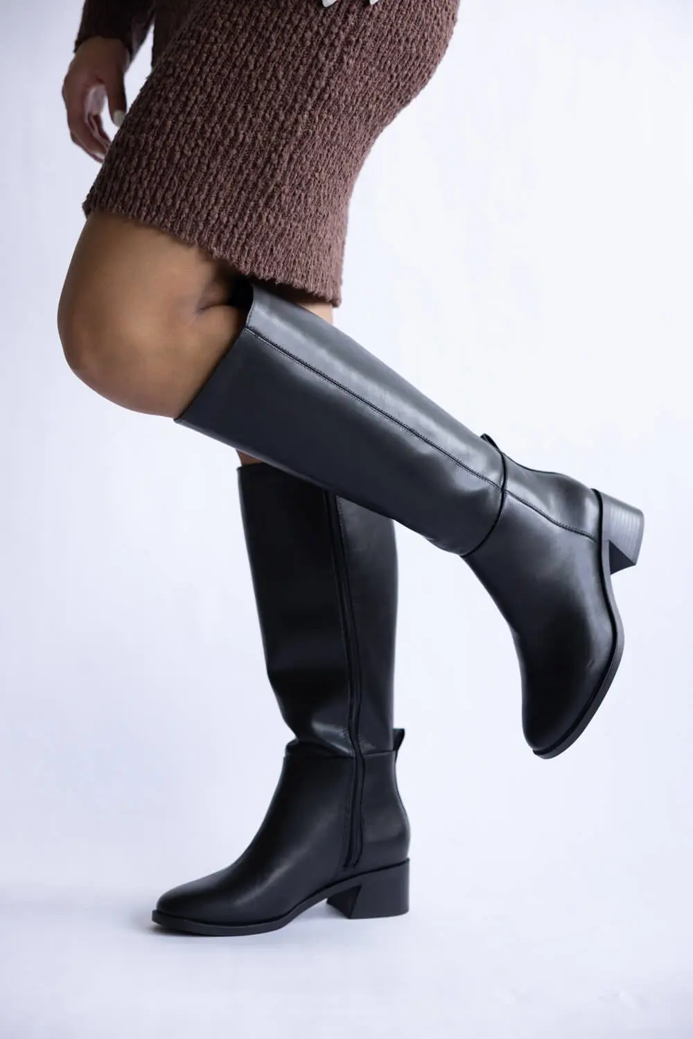 Western Faux Leather Round Toe Tall Boots