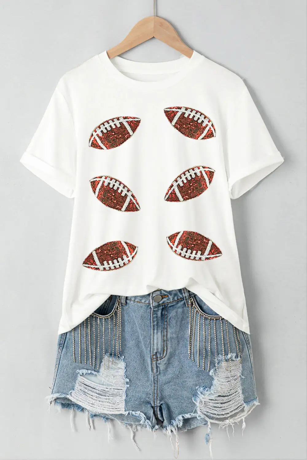 White Sequined Rugby Graphic Cotton