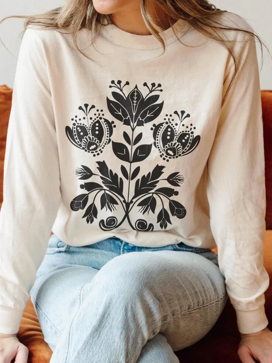 Folk Flower Print T-Shirt