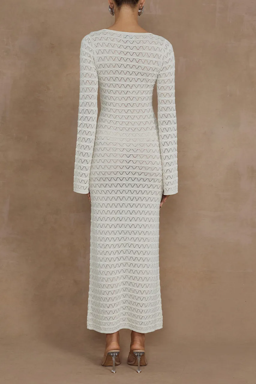 Long Sleeve Button Detail Knit Midi Dress