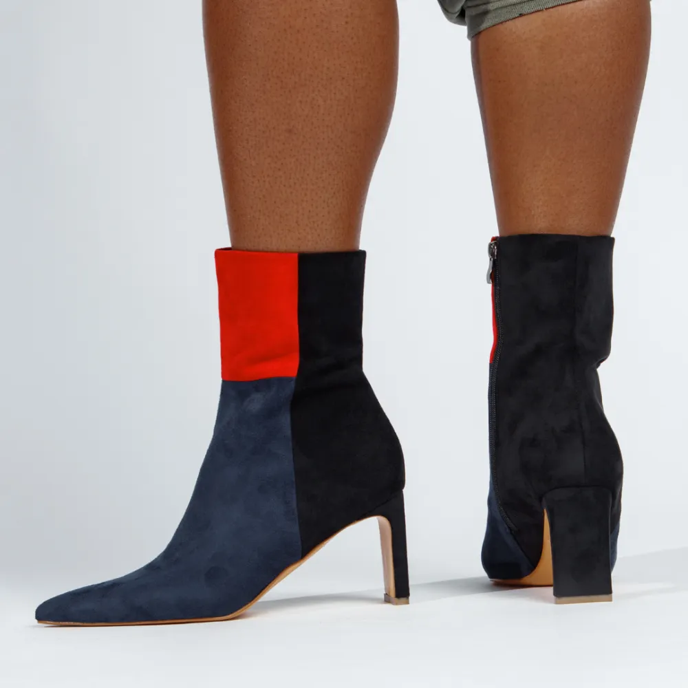 Faux Leather Block Heel Ankle Boots