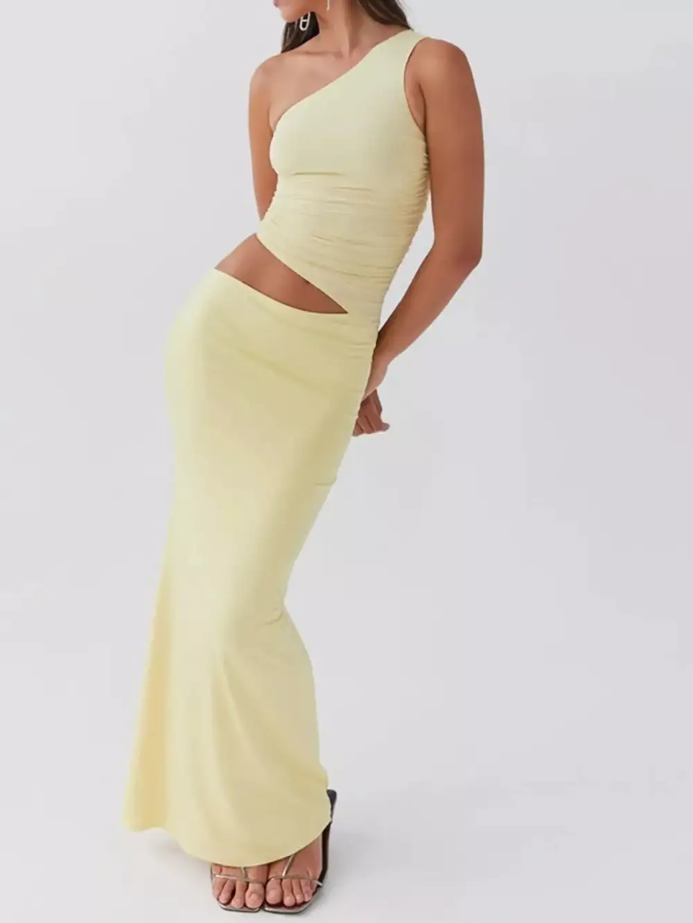 One Shoulder Ruched Coordinated Set