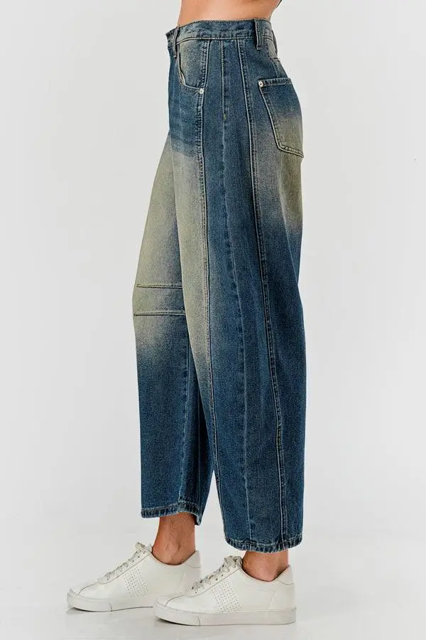 Mid Rise Barrel Denim Pants