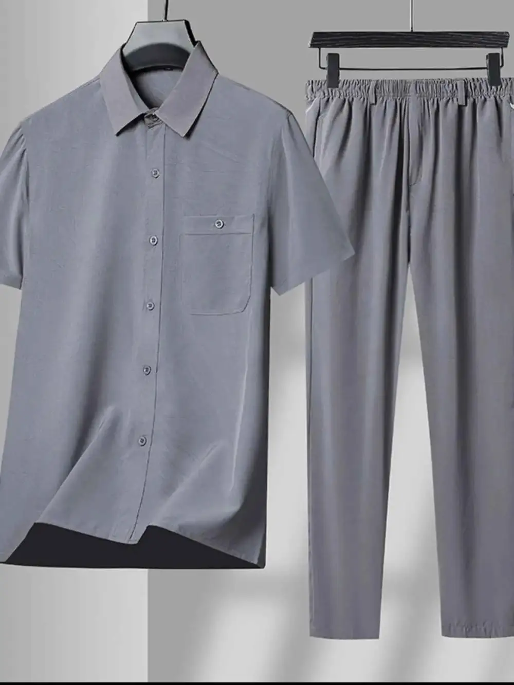 Button Up Short Sleeve Shirt and Pants Set