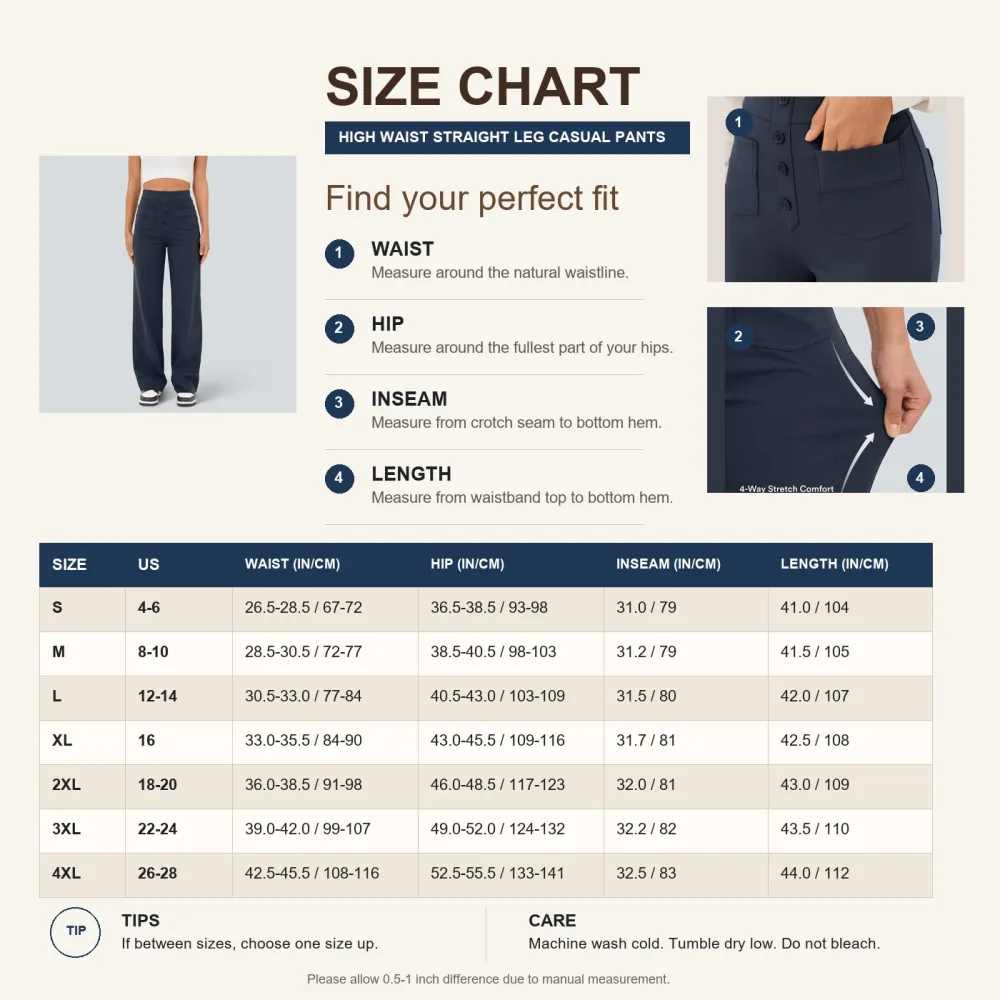 Women's High Waisted DayStretch Straight Leg Casual Pants with Pockets