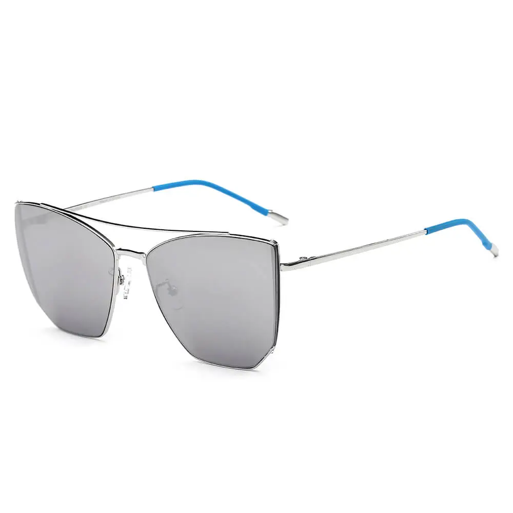 Oversized Polygon Mirrored Lens Cat-Eye Sunglasses