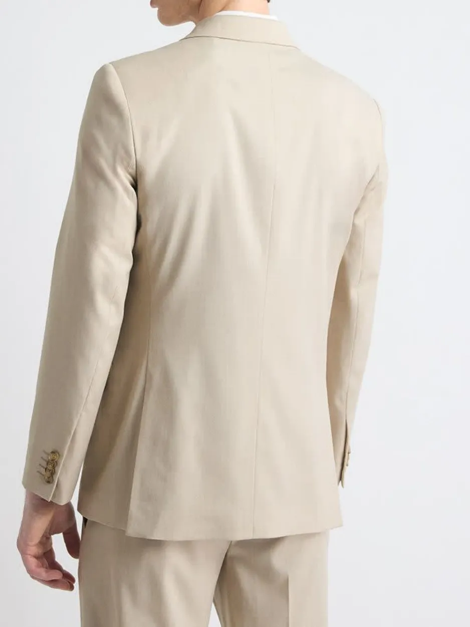 Beige Double Breasted Tailored Business Style Suit Blazer