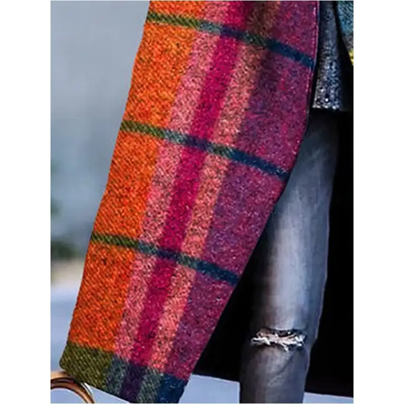 Lapel Plaid Contrast-Panel Wool-Blend Relaxed Outerwear Coat