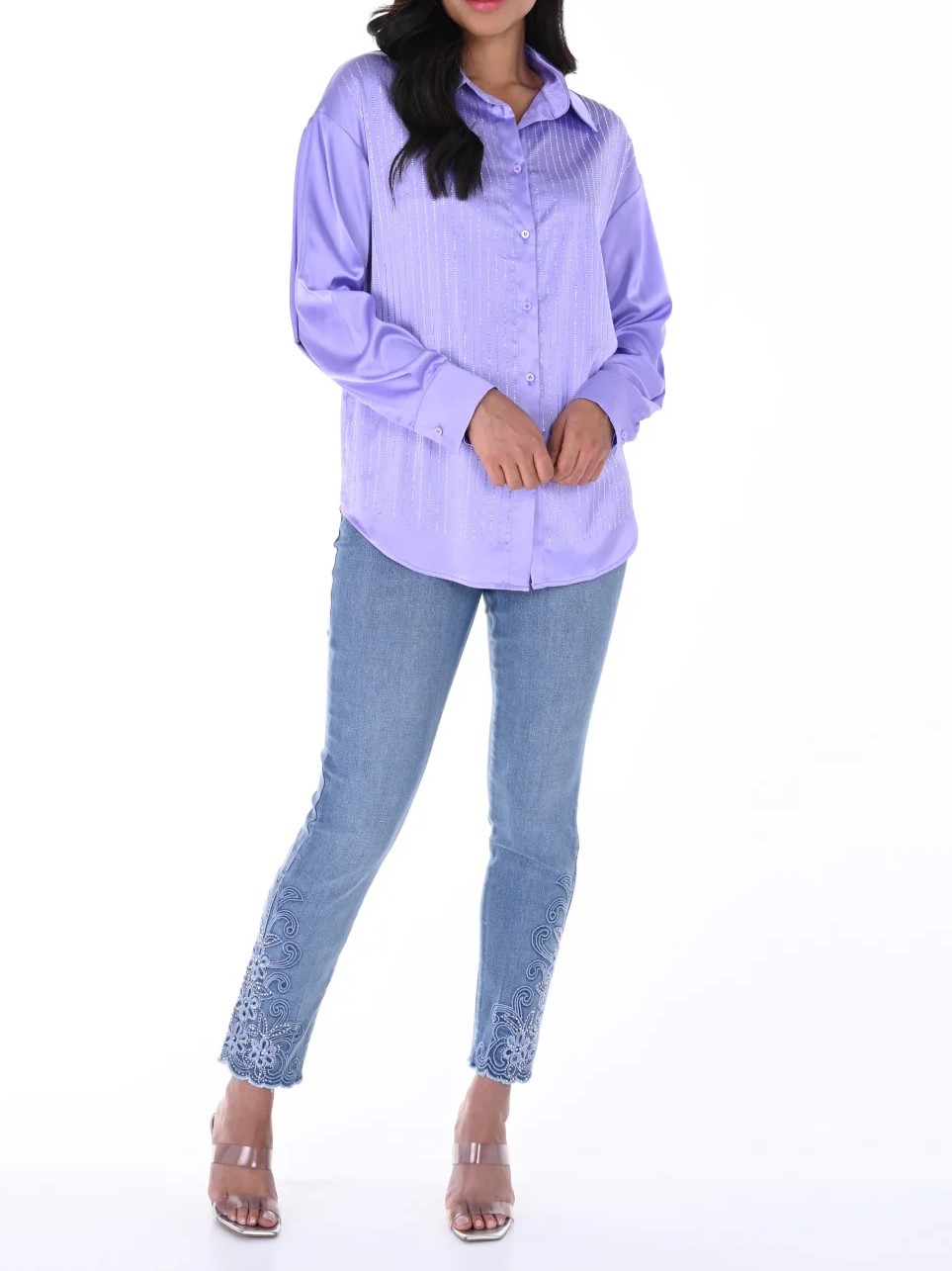 Light Blue Embroidered Cuff Jeans