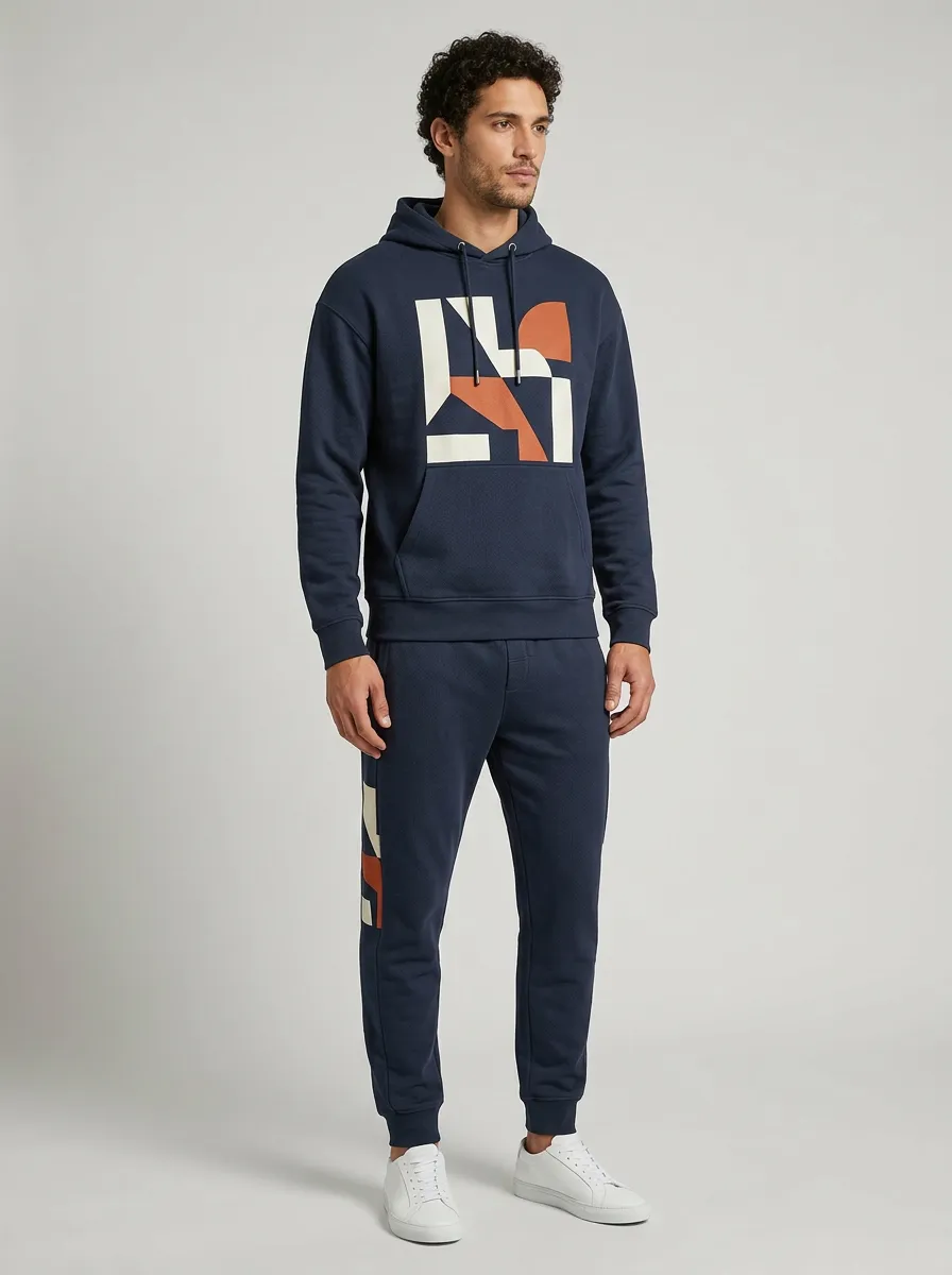 Men's Navy Graphic Print Hoodie and Jogger Set