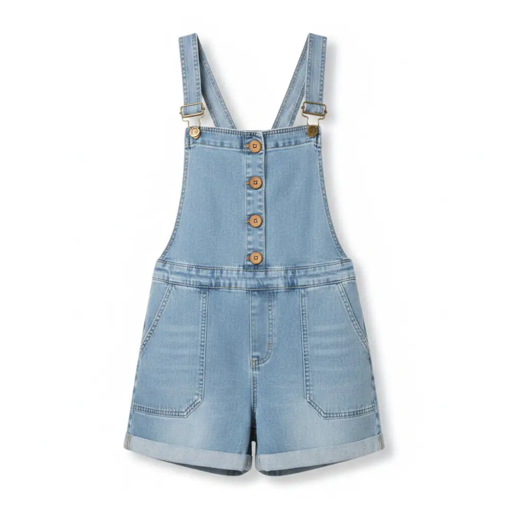 High-Waisted Denim Shorts Jumpsuit