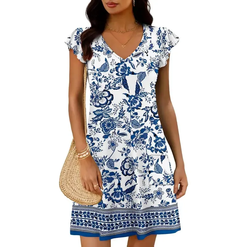 Women's Summer RuffledSleeve V-Neck Dress🔥9-Pack- Only $24