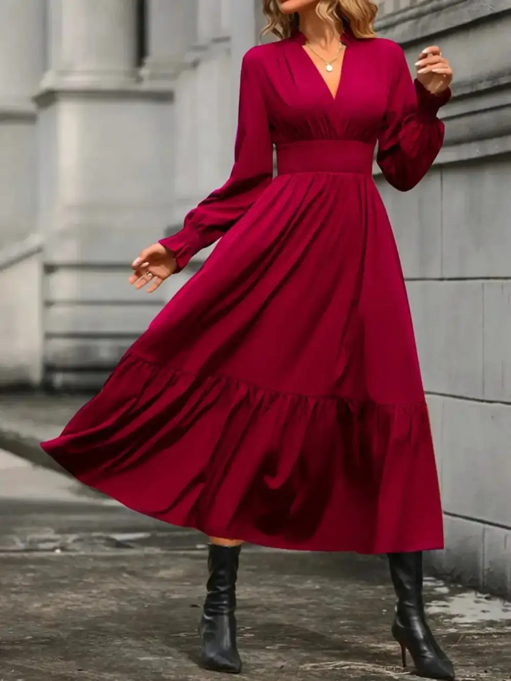 Tiered Long Sleeve Dress Casual