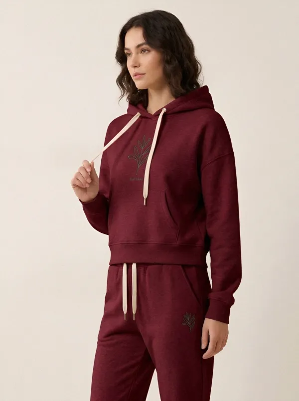 Women's Beige Tapered Pants Solid Hoodie & Pants Set