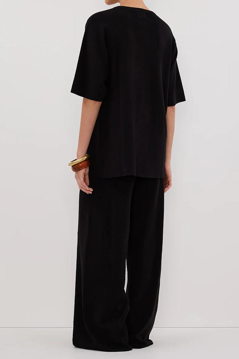 BLACK WIDE LEG KNIT PANT