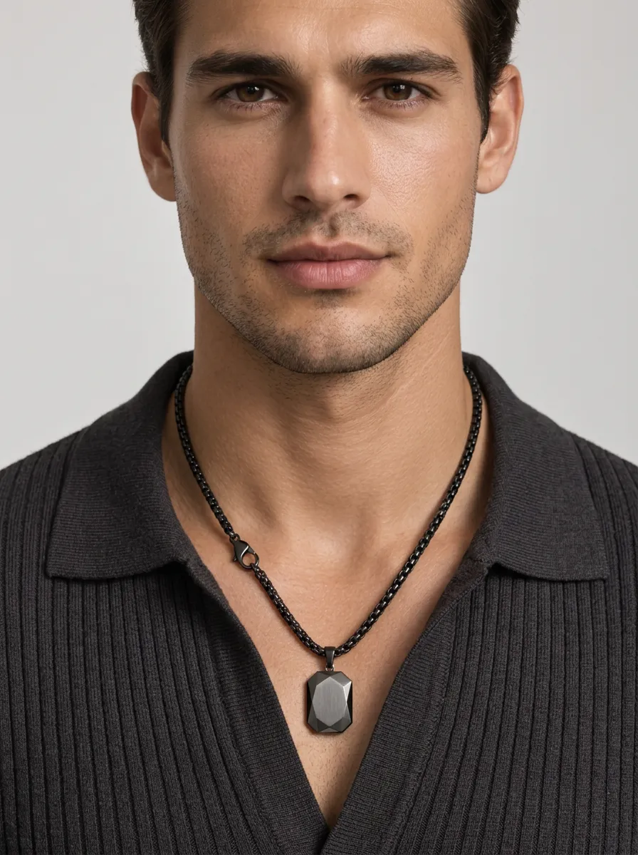 Men's Geometric Pendant Box Chain Necklace