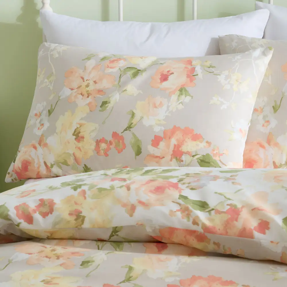 Calm Bedroom Reversible Floral Brushed Cotton Duvet Cover Set