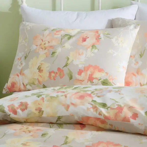 Calm Bedroom Reversible Floral Brushed Cotton Duvet Cover Set
