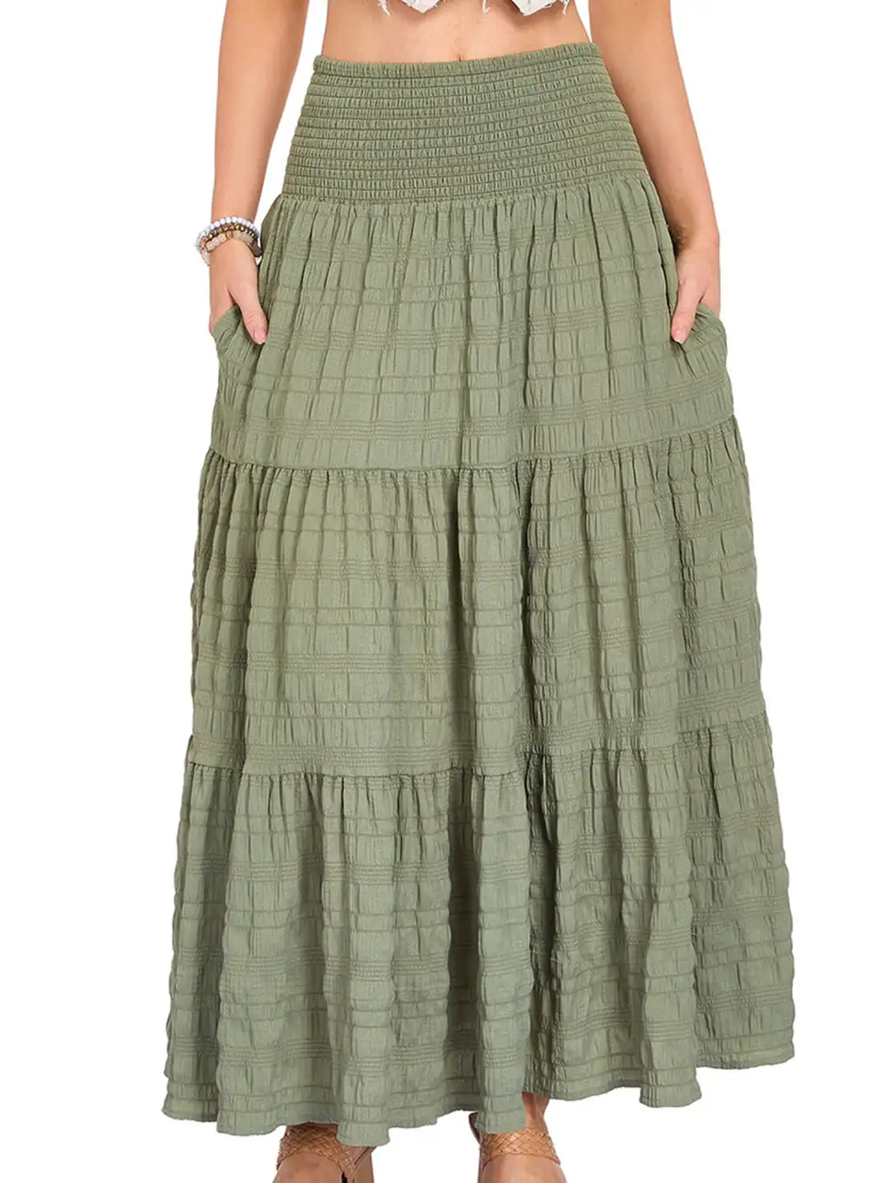 Elastic Waist Pocket Maxi Skirt