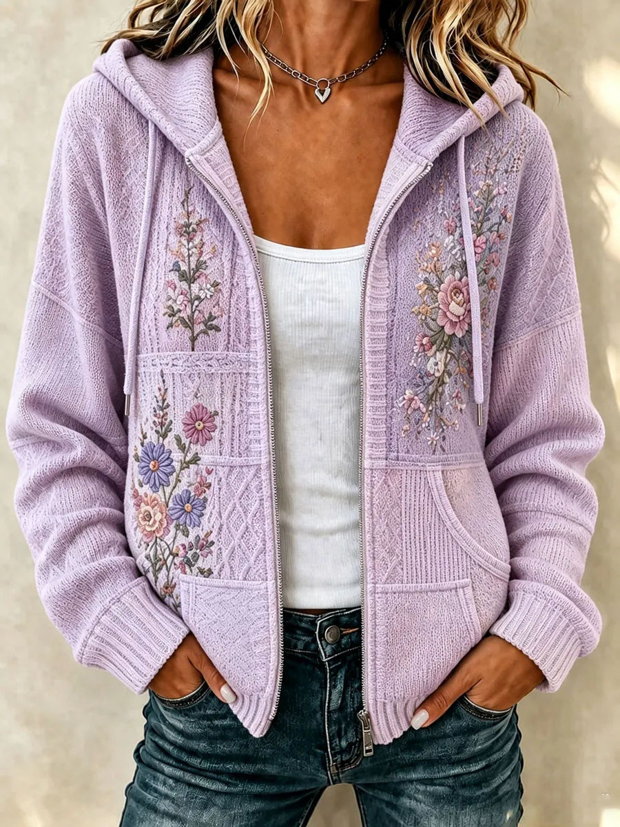 Ladies' Retro Floral Patchwork Casual Hoodie