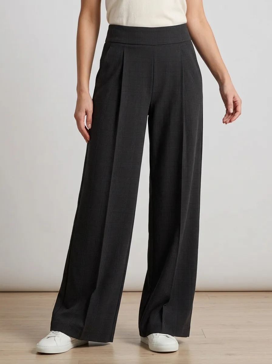 Relaxed Wide-Leg Plaid Printed Women's Wide-Leg Pants