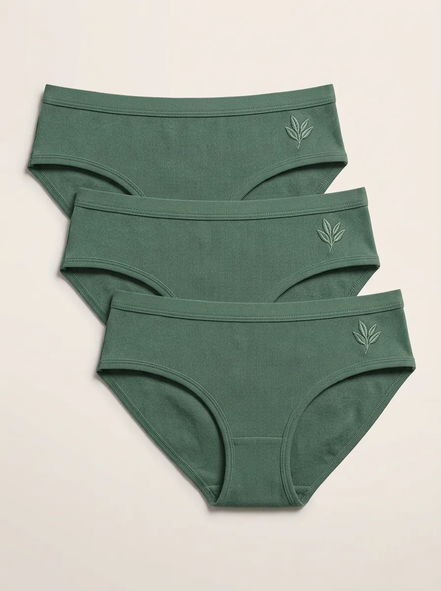 Women's Ribbed Leaf Embroidered Briefs Three Pack