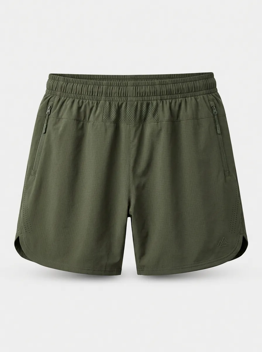 Men's Breathable Athletic Olive Green Zippered Pocket Shorts