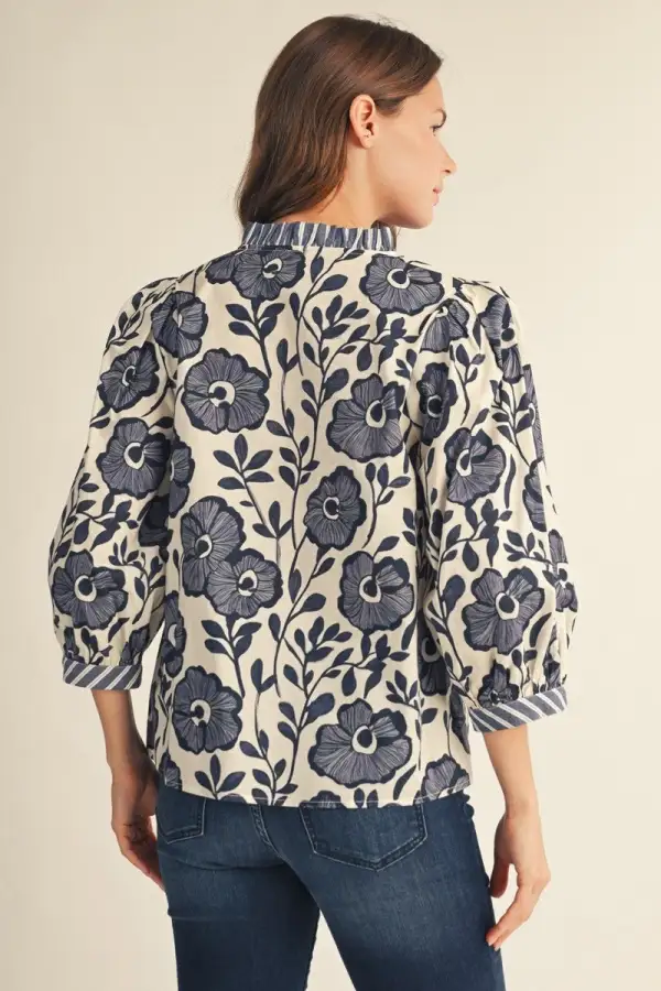 Relaxed Ruffled Neck Floral Top