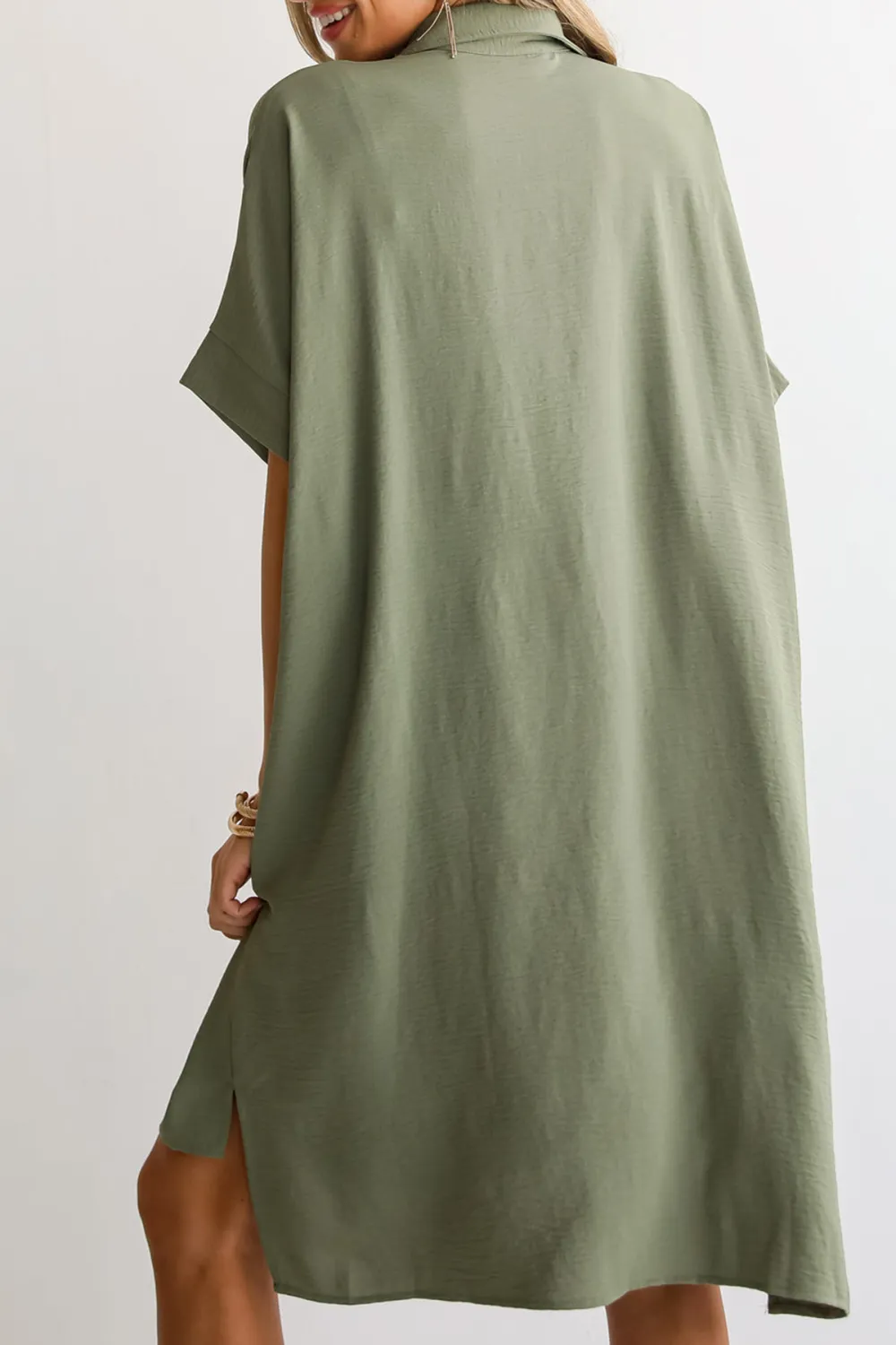Green Button Front Midi Dress