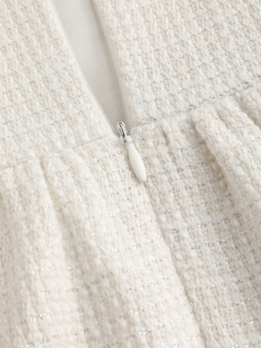 Tweed U-Neckline Solid Mini Dress