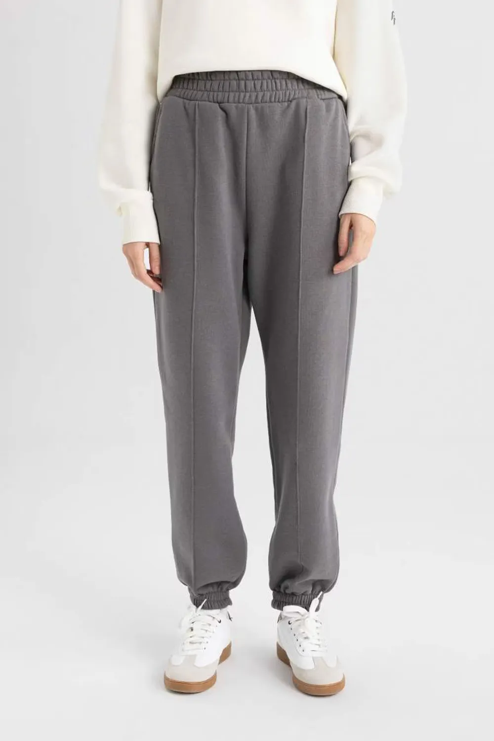 Elastic Waist Solid Trousers