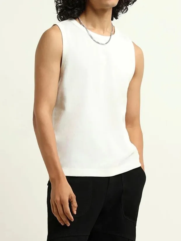 White Ribbed Skinny Cotton Tank Tops