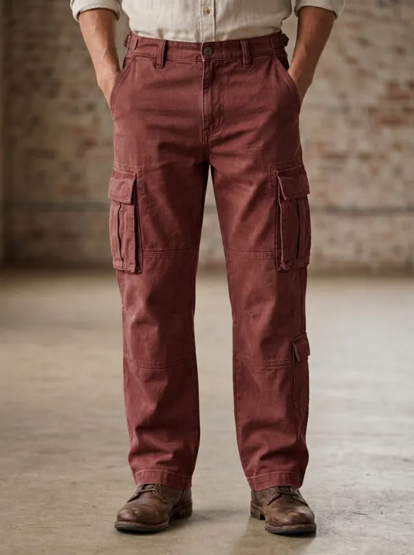 Men's Khaki Multi-Pocket Utility Cargo Pants