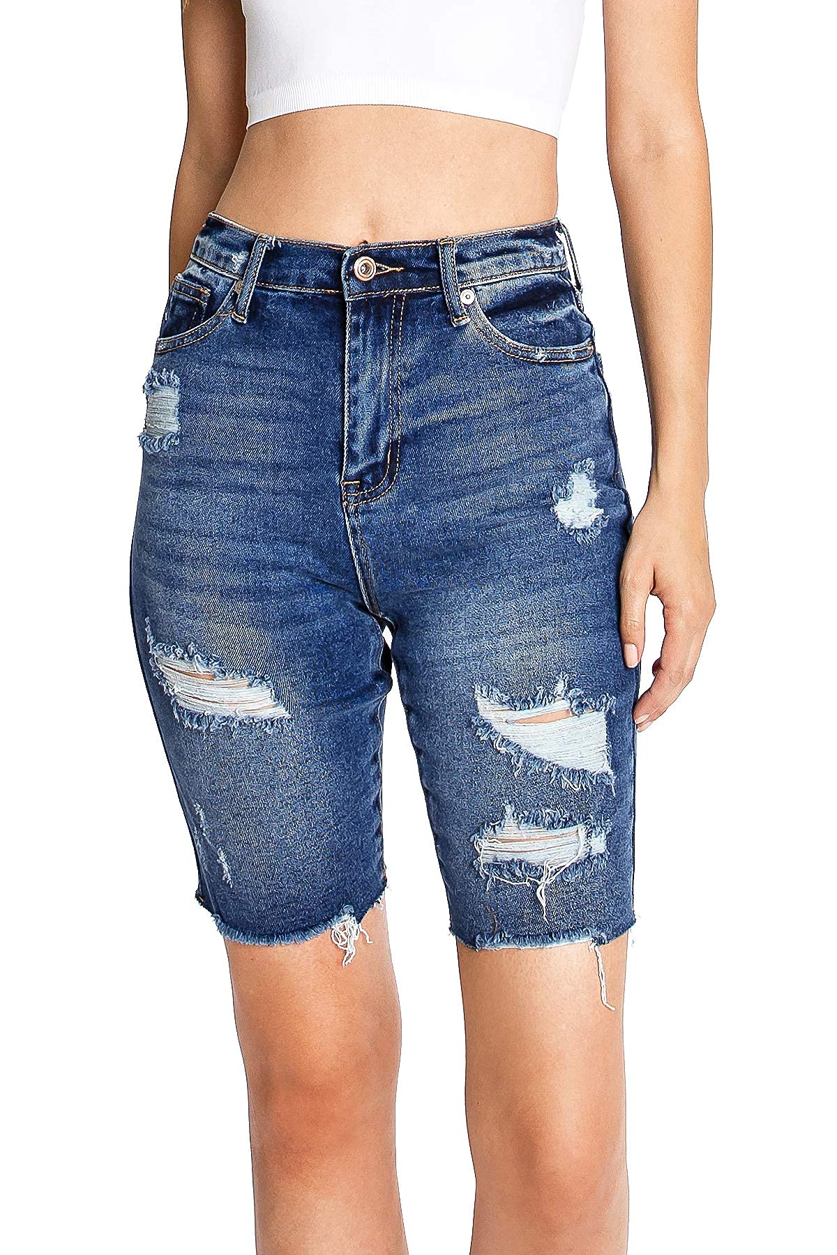 Medium Blue Cut - Off Bermuda Shorts