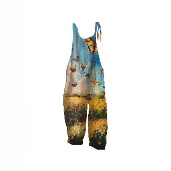 Women' Fun Print Wide-Leg Suspender Overalls