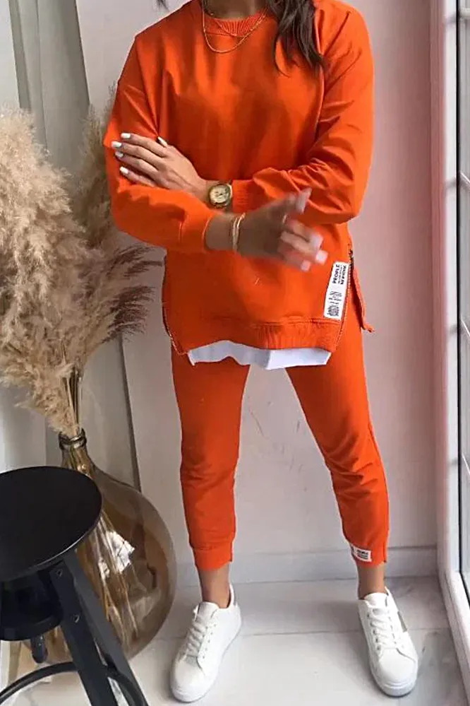 Women's Fashion Side Slit Fake Two-piece Top & Pants Two-piece Set