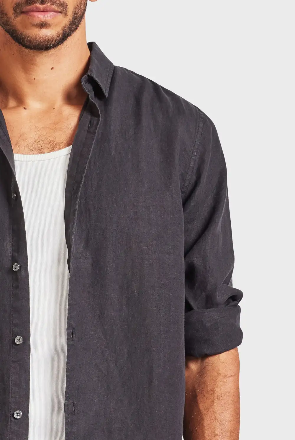 Black Linen Button Down Long Sleeve Shirt