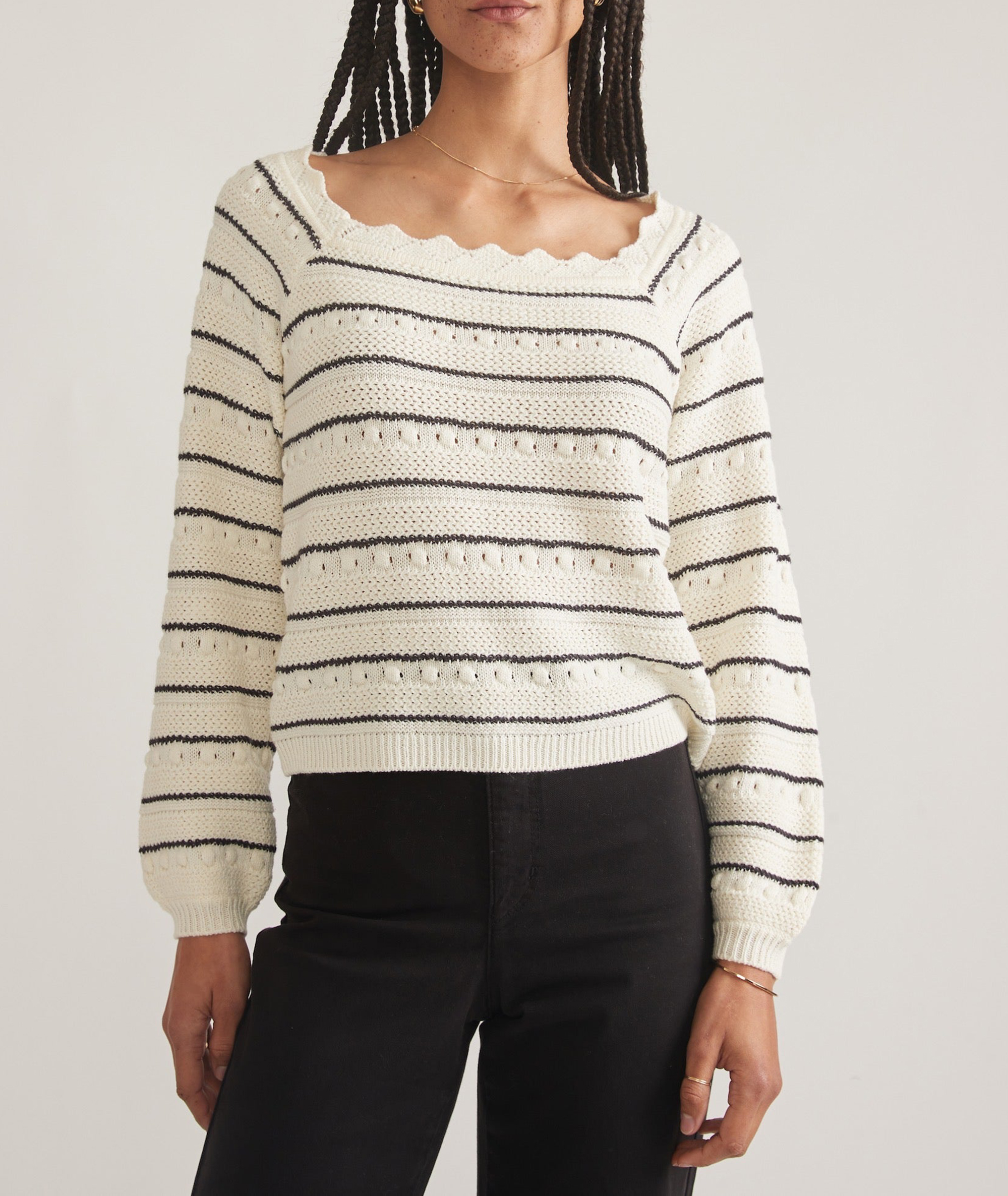 Scalloped Edge Striped Knit Top