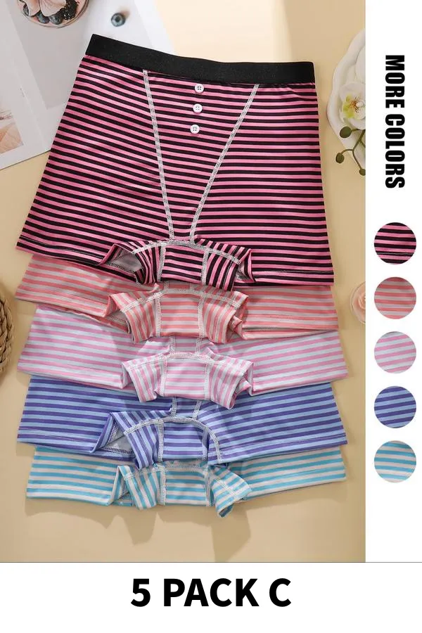 Women's Striped Print Boyshorts, Casual Comfy Breathable Panty for Daily Wear,