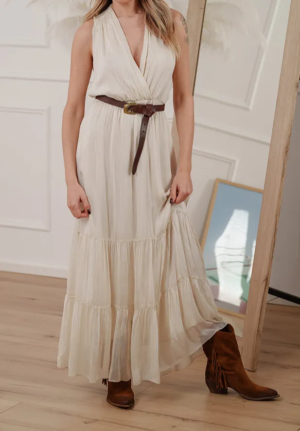 Refined Maxi V Neck Dress