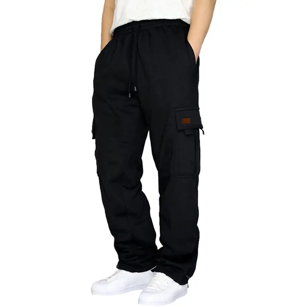Men's Tapered Sweat Cargo Pants with Elastic Waistband Drawstring and Flap Pockets