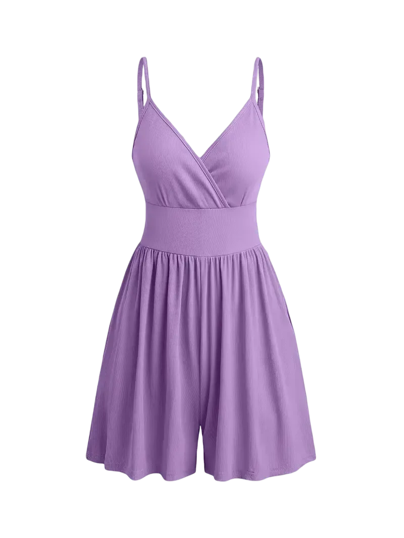 Women's Solid-Color Knit Backless Wrap-Style Slim-Fit Camisole Romper