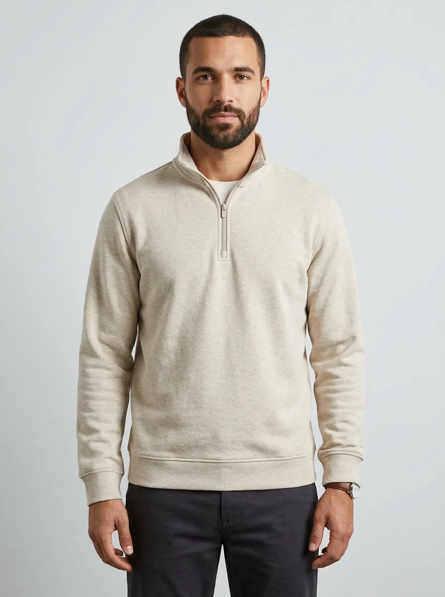 Men's Classic Minimalist Textured Embroidered Stand-Collar Quarter-Zip Sweatshirt