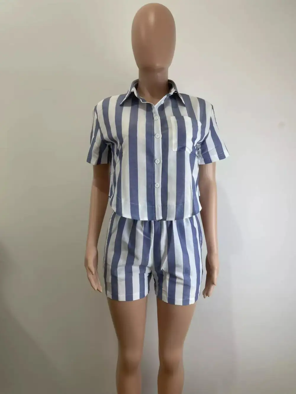 Striped Button Up Top and Shorts Set