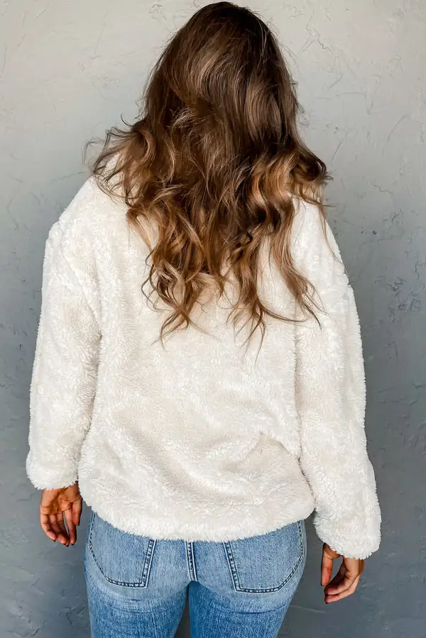 Faux Fur Button Pocket Lapel Collar Jacket