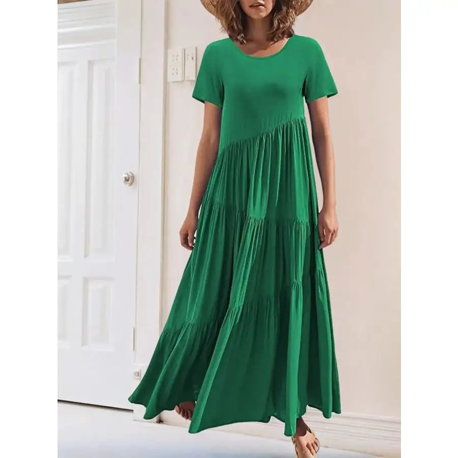 Round Neck Tiered Ruffle Maxi Dress
