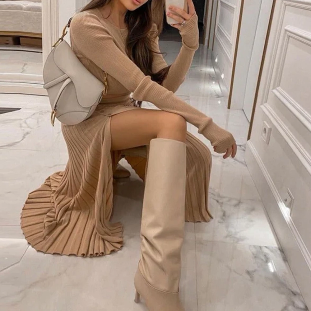 Sweater Cropped Top Midi Skirt Two-Piece Set