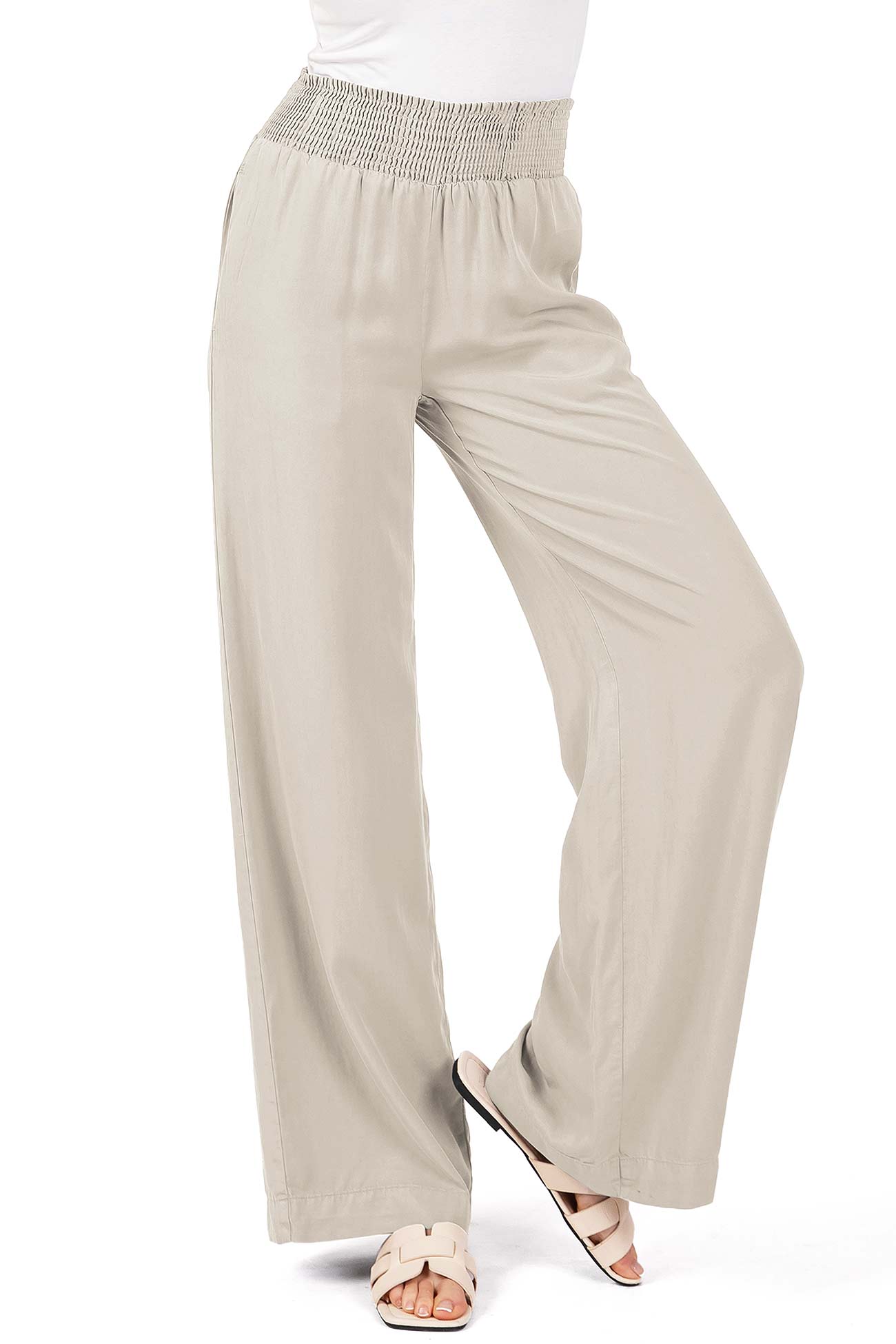 Gray Elastic - Waist Wide - Leg Pants